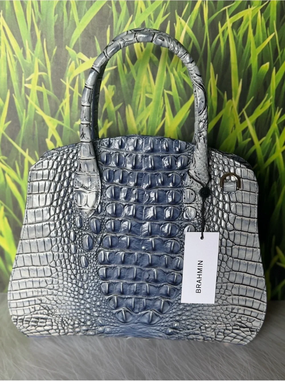 Brahmin Rosetta Bellbottom Blue Ombre Leather Satchel NWT